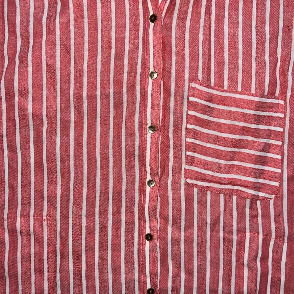 Free People Little Sway Coral Red Striped Button Down Shirt Dress